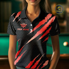 Load image into Gallery viewer, Black And Red Scratch Billiard Shirts For Women Custom 8 Ball Crown Pool Team Jersey Polo &amp; 1/4 Zip TDM4096