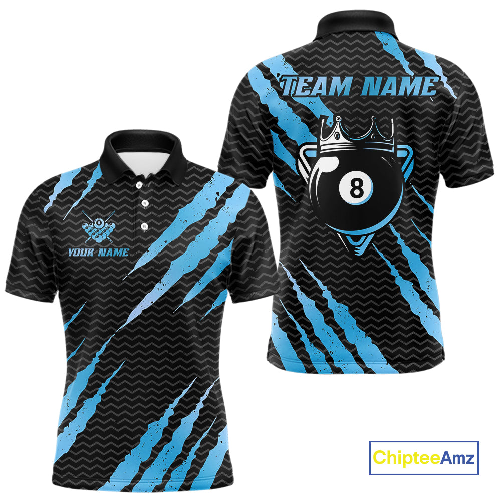 Black And Blue Scratch Billiard Shirts For Men Custom 8 Ball Crown Pool Team Jersey Polo & 1/4 Zip TDM4097