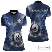 Load image into Gallery viewer, Personalized Blue Thunder Lightning 8 Ball Billiard Shirt For Women Custom Pool Team Jerseys TDM4462