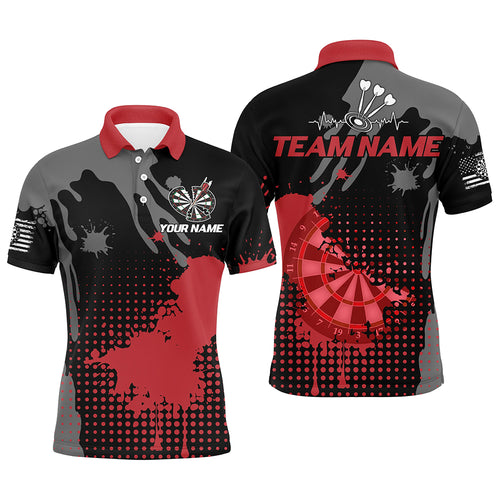 Personalized Grunge Paint Darts Polo & 1/4 Zip Shirts For Men, Best Darts Shirts Team Jersey |Red TDM2386