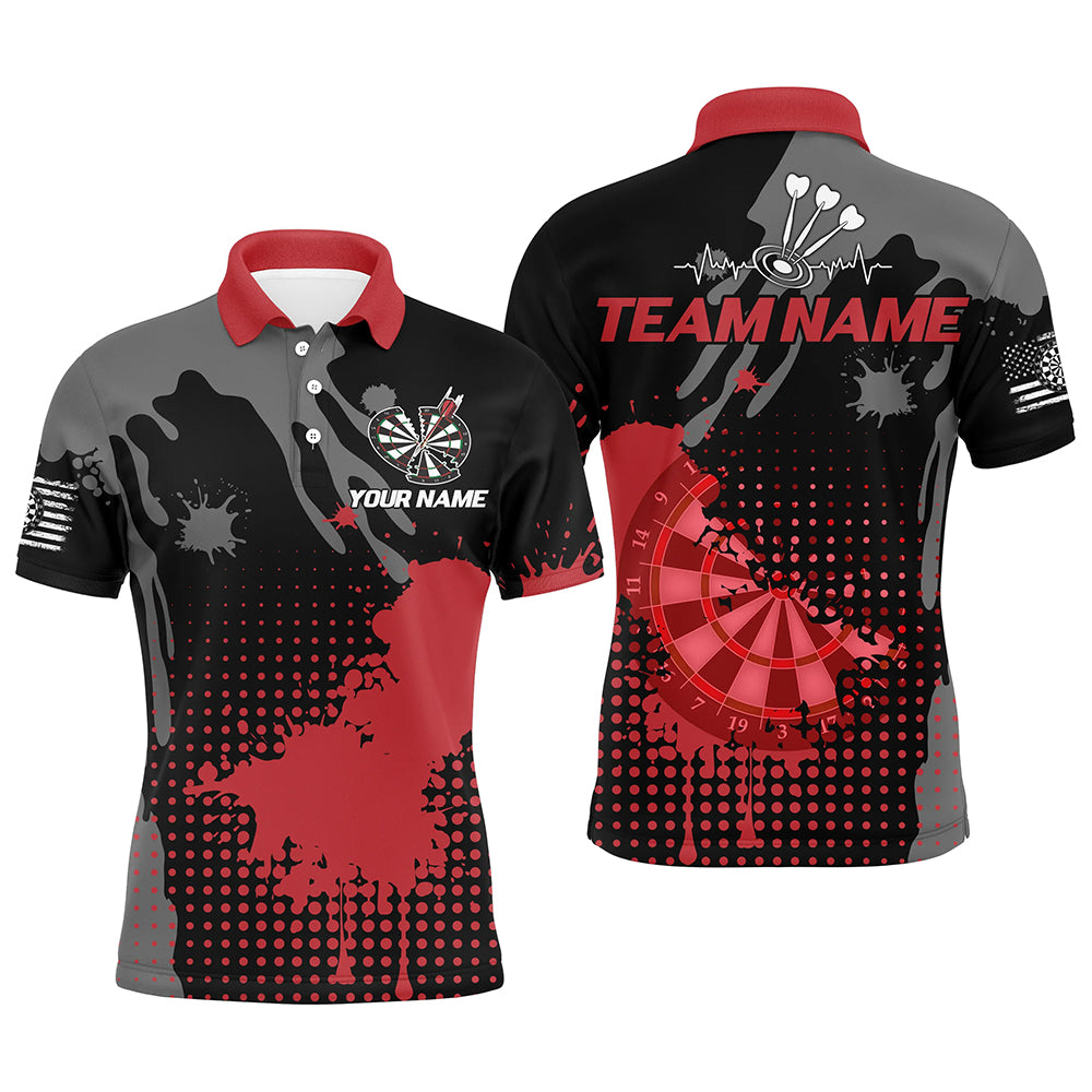 Personalized Grunge Paint Darts Polo & 1/4 Zip Shirts For Men, Best Darts Shirts Team Jersey |Red TDM2386