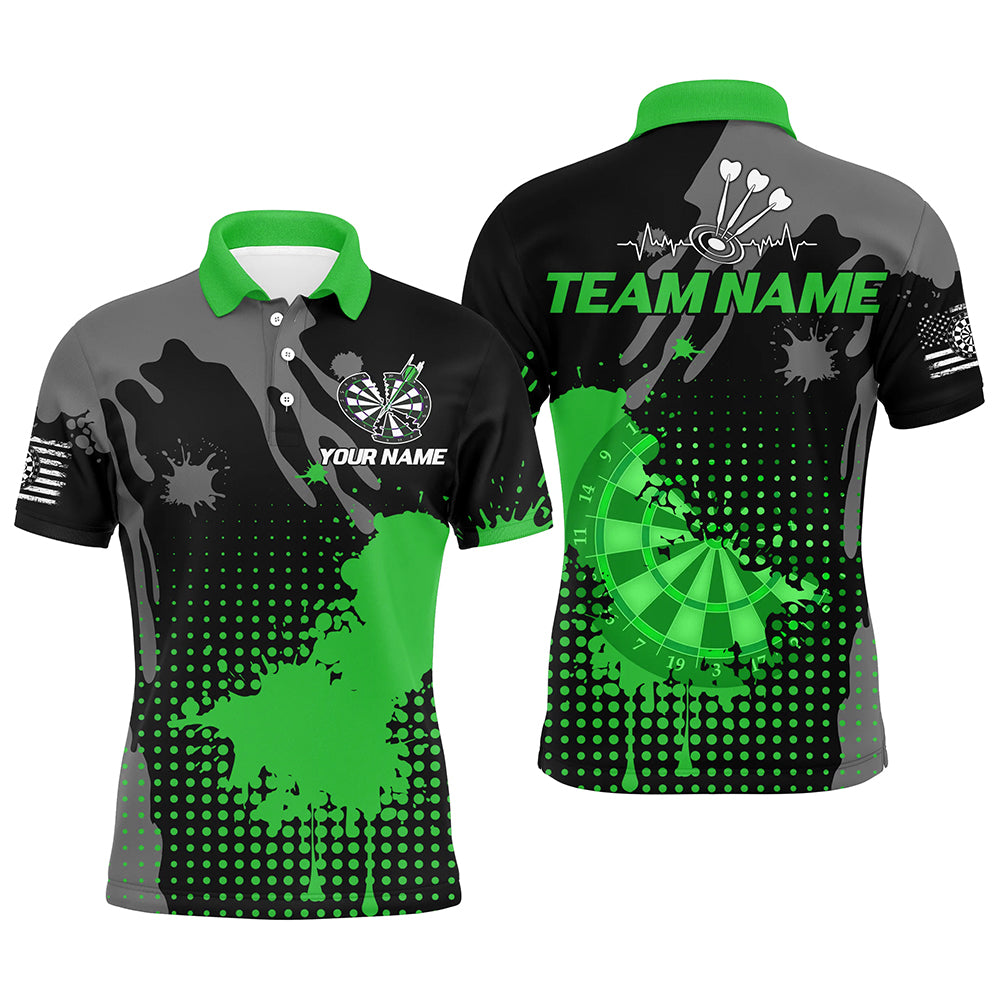 Personalized Grunge Paint Darts Polo & 1/4 Zip Shirts For Men, Best Darts Shirts Team Jersey |Green TDM2387