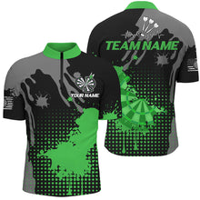 Load image into Gallery viewer, Personalized Grunge Paint Darts Polo &amp; 1/4 Zip Shirts For Men, Best Darts Shirts Team Jersey |Green TDM2387