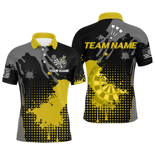 Personalized Grunge Paint Darts Polo & 1/4 Zip Shirts For Men Best Darts Shirts Team Jersey |Yellow TDM2388