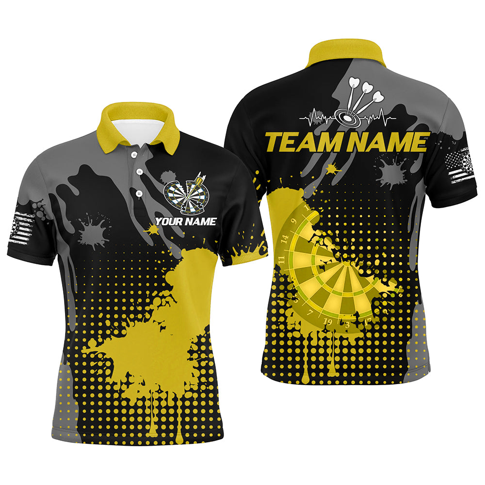 Personalized Grunge Paint Darts Polo & 1/4 Zip Shirts For Men Best Darts Shirts Team Jersey |Yellow TDM2388