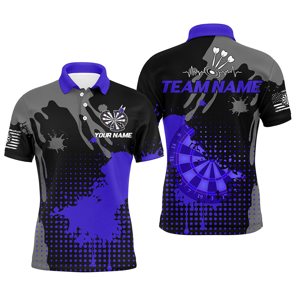 Personalized Grunge Paint Darts Polo & 1/4 Zip Shirts For Men Best Darts Shirts Team Jersey |Purple TDM2389
