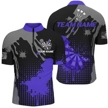 Load image into Gallery viewer, Personalized Grunge Paint Darts Polo &amp; 1/4 Zip Shirts For Men Best Darts Shirts Team Jersey |Purple TDM2389