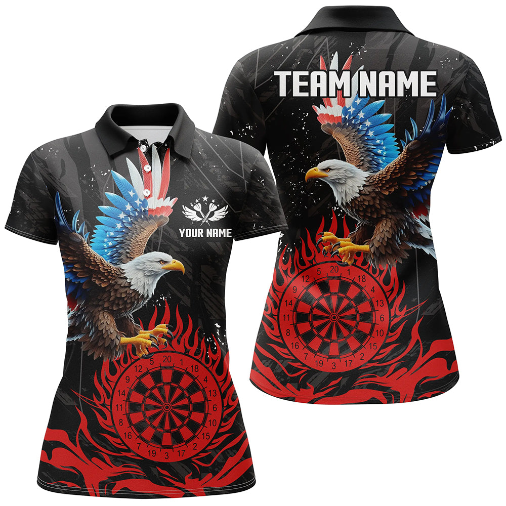 Personalized 3D Eagle American Flag Patriotic Darts Shirts For Women Custom Flame Darts Jerseys |Red TDM2392