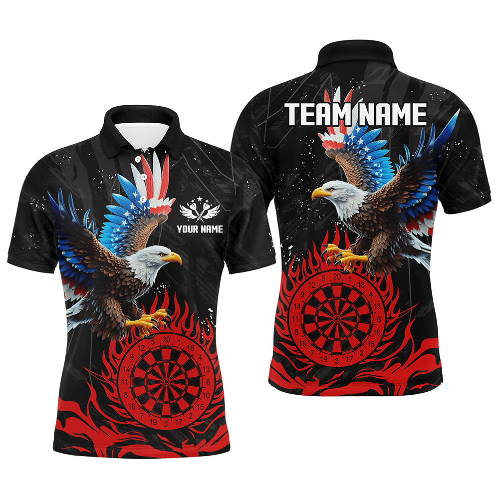 Personalized 3D Eagle American Flag Patriotic Darts Shirts For Men Custom Flame Darts Jerseys |Red TDM2392