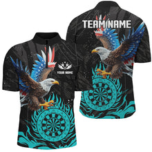 Load image into Gallery viewer, Personalized 3D Eagle American Flag Patriotic Darts Shirts For Men Custom Flame Darts Jerseys |Cyan TDM2393