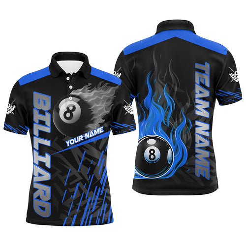 Blue 8 Ball Pool Flame 3D Billiard Shirts For Men, Billiard League Jersey Custom Pool Team Shirts TDM2875