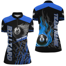 Load image into Gallery viewer, Blue 8 Ball Pool Flame 3D Billiard Shirts For Women, Billiard League Jersey Custom Pool Team Shirts TDM2875