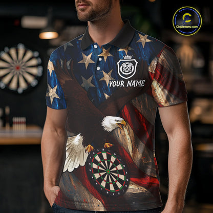 Personalized American Flag Eagle Mens Darts Shirt Custom Patriotic Jersey Darts Polo & 1/4 Zip TDM5126