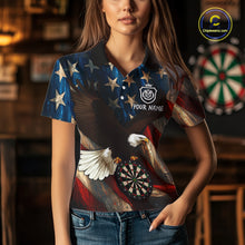 Load image into Gallery viewer, Personalized American Flag Eagle Womens Darts Shirt Custom Patriotic Jersey Darts Polo &amp; 1/4 Zip TDM5126