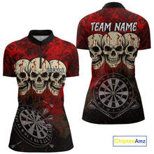Load image into Gallery viewer, Black And Red Grunge Skull Womens Dart Shirts Custom Dart Jerseys Team Polo &amp; Quarter Zip TDM5127