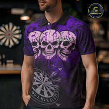 Load image into Gallery viewer, Black And Purple Grunge Skull Mens Dart Shirts Custom Dart Jerseys Team Polo &amp; Quarter Zip TDM5128