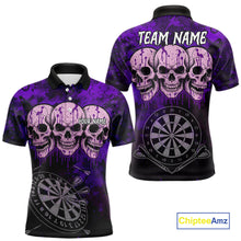 Load image into Gallery viewer, Black And Purple Grunge Skull Mens Dart Shirts Custom Dart Jerseys Team Polo &amp; Quarter Zip TDM5128