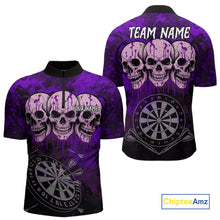 Load image into Gallery viewer, Black And Purple Grunge Skull Mens Dart Shirts Custom Dart Jerseys Team Polo &amp; Quarter Zip TDM5128