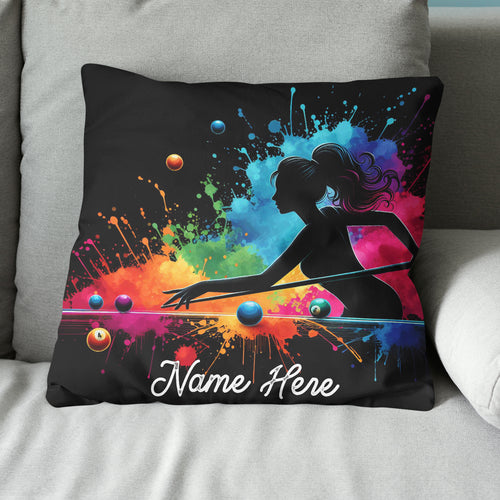 Colorful Women Billiard Player Custom Throw Pillow, Billiard Pillow Gift TDM0831
