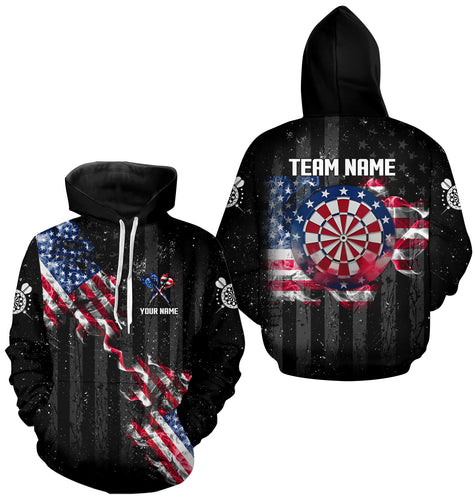 Custom American Flag Smoke Darts Hoodie, Patriotic Darts Jersey Hoodie For Team Men And Women TDM3514