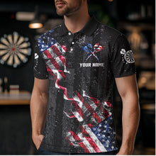 Load image into Gallery viewer, Customized American Flag Smoke Black Grunge Dart Shirts For Men, Patriotic Team Darts Jerseys TDM3514