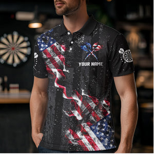 Customized American Flag Smoke Black Grunge Dart Shirts For Men, Patriotic Team Darts Jerseys TDM3514