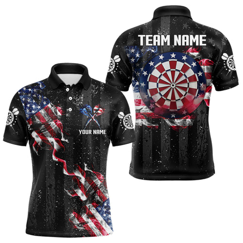 Customized American Flag Smoke Black Grunge Dart Shirts For Men, Patriotic Team Darts Jerseys TDM3514