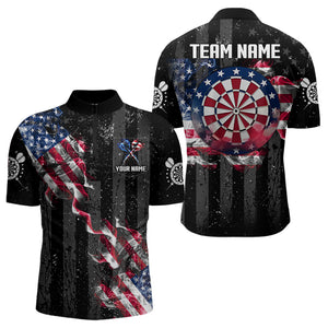 Customized American Flag Smoke Black Grunge Dart Shirts For Men, Patriotic Team Darts Jerseys TDM3514