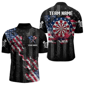 Customized American Flag Smoke Black Grunge Dart Shirts For Men, Patriotic Team Darts Jerseys TDM3514