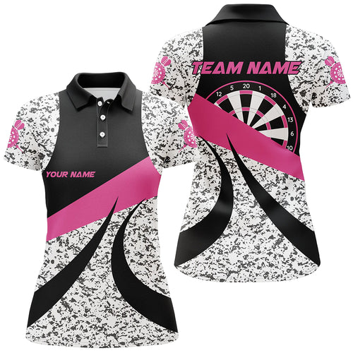 Personalized Grunge Pink Darts Polo & Quarter-Zip Shirts For Women, Unique Darts Team Jerseys Attire TDM1723