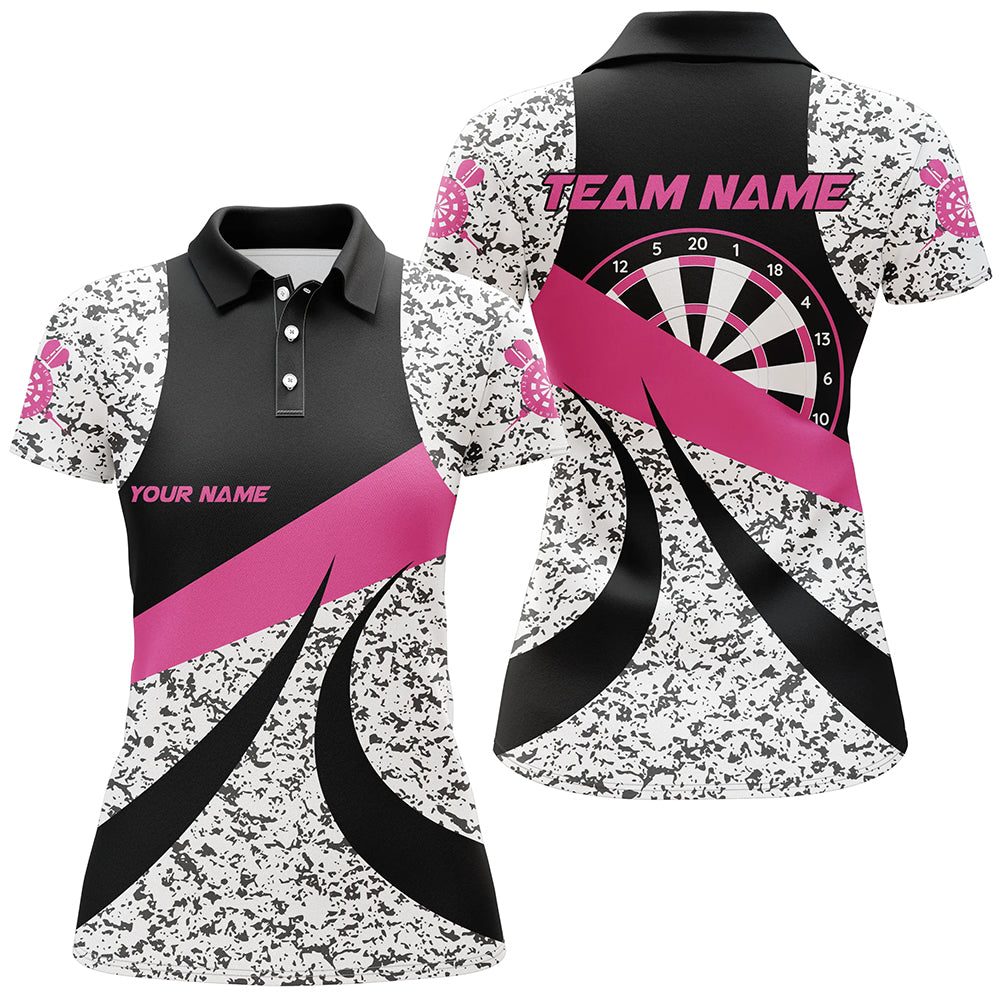 Personalized Grunge Pink Darts Polo & Quarter-Zip Shirts For Women, Unique Darts Team Jerseys Attire TDM1723
