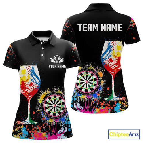 Personalized Colorful Splash Dart Shirts For Women, Funny Wine Glass Custom Darts Jersey Outfit TDM4099