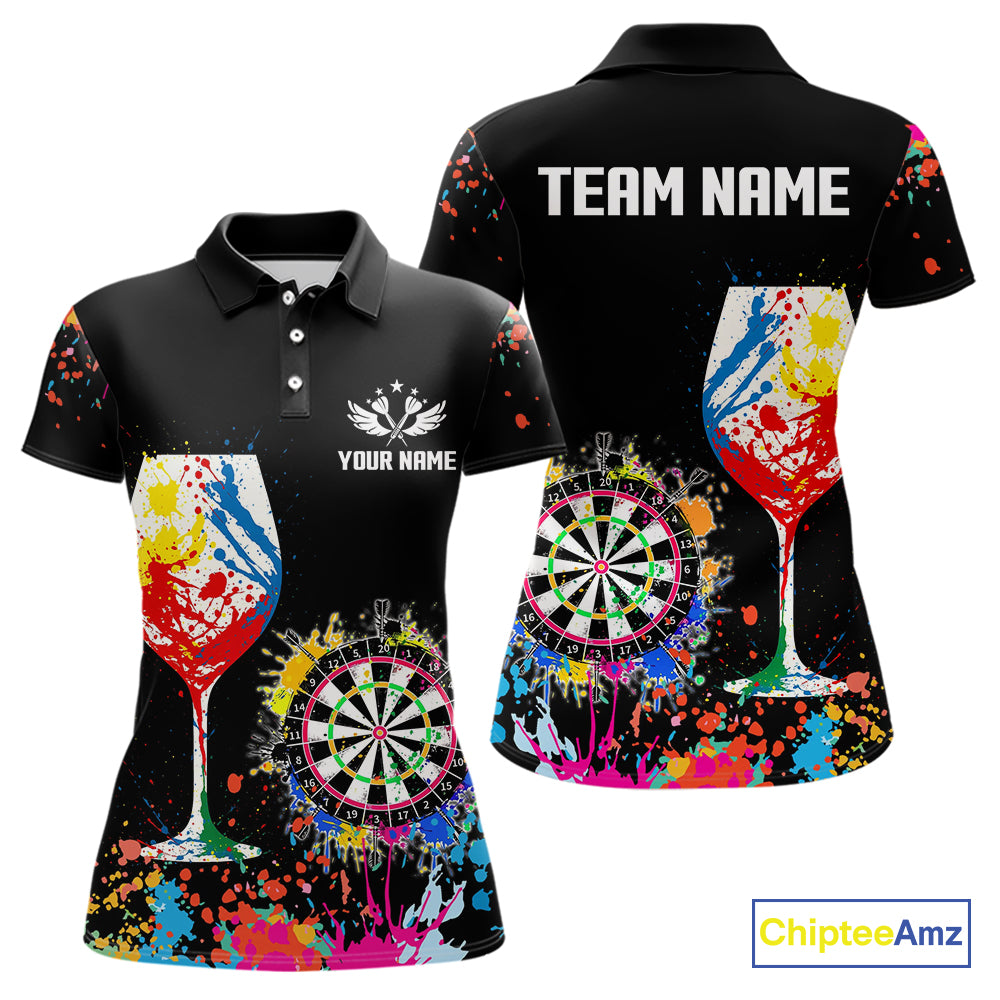 Personalized Colorful Splash Dart Shirts For Women, Funny Wine Glass Custom Darts Jersey Outfit TDM4099