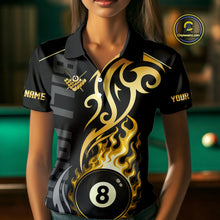 Load image into Gallery viewer, Black And Gold Tribal Flame 8 Ball Pool Billiards Shirts For Women Custom Pool Team Jerseys TDM4102