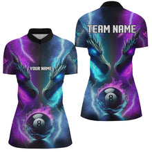 Load image into Gallery viewer, Custom Blue Purple Fire 3D Dragon 8 Ball Pool Billiard Shirts For Women, Team League Billiard Jerseys TDM2394