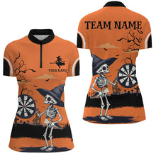 Load image into Gallery viewer, Funny Skeleton Orange Halloween Darts Shirts For Women Custom Halloween Gifts For Darts Lover TDM2636