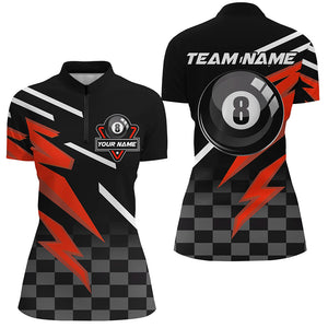 Personalized 8 Ball Pool Tournament Billiards Shirts For Women, Black And Red 8 Ball Billiard Jerseys TDM2640