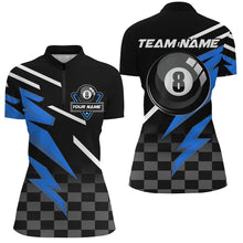 Load image into Gallery viewer, Customized 8 Ball Pool Tournament Billiards Shirts For Women, Blue And Black 8 Ball Billiard Jerseys TDM2641