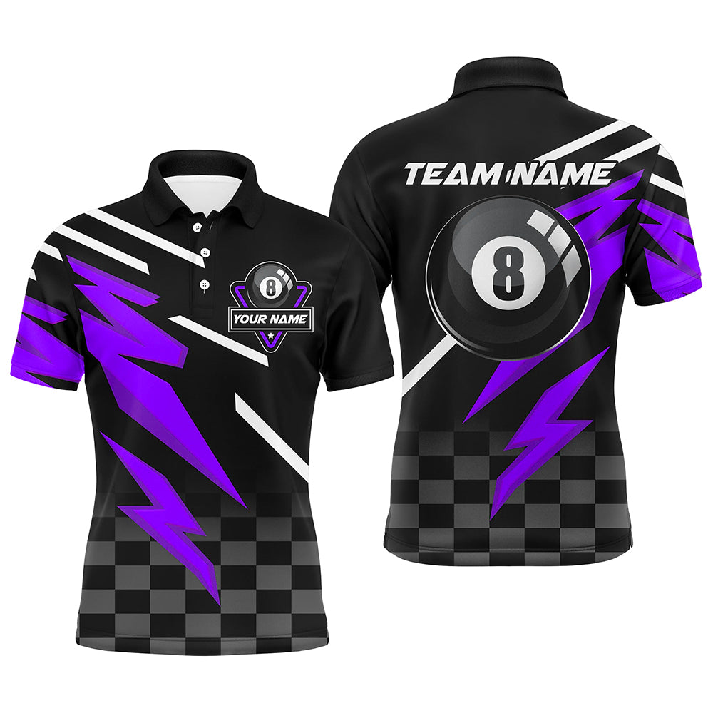 Customized 8 Ball Pool Tournament Billiard Shirts For Men, Black And Purple 8 Ball Billiard Jerseys TDM2642