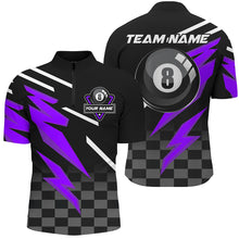 Load image into Gallery viewer, Customized 8 Ball Pool Tournament Billiard Shirts For Men, Black And Purple 8 Ball Billiard Jerseys TDM2642