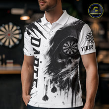 Load image into Gallery viewer, Personalized White Black Grunge Skull Darts Shirt For Men Custom Funny Darts Team Jersey Outfit TDM4908
