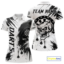 Load image into Gallery viewer, Personalized White Black Grunge Skull Darts Shirt For Women Custom Funny Darts Team Jersey Outfit TDM4908