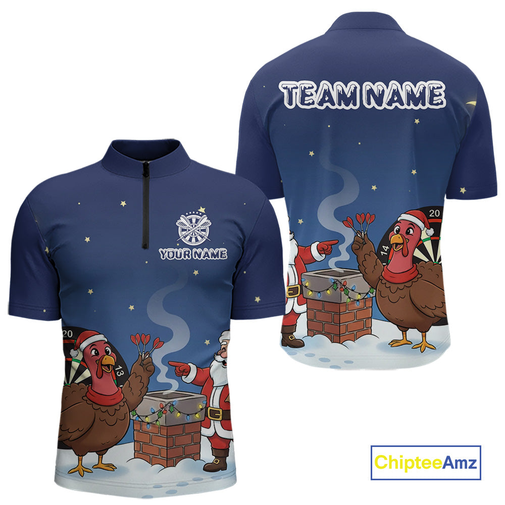 Funny Santa And Turkey Custom Darts Shirt For Men, Christmas Darts Shirt Gift For Darts Lover TDM4912