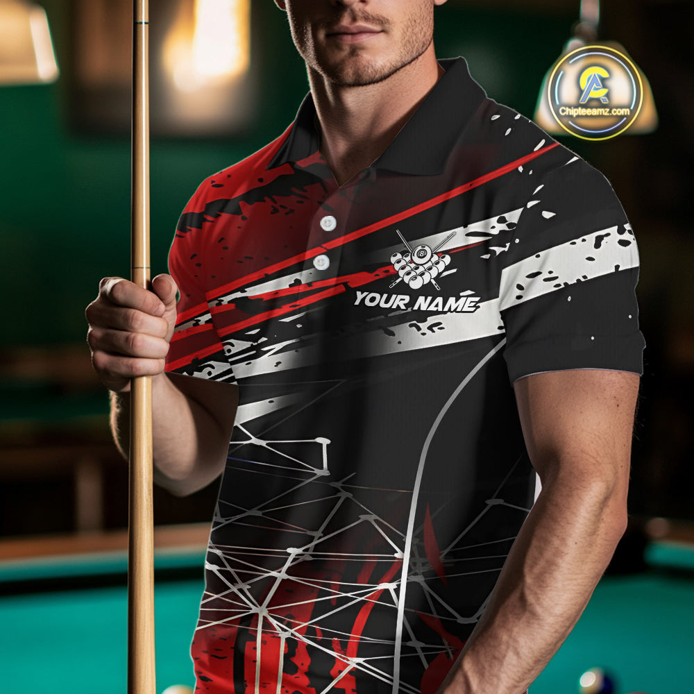 Black And Red 8 Ball Crown Men's Billiard Shirts Custom Billiards Jerseys, Pool League Team Shirts TDM5131