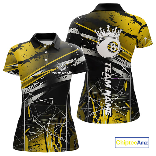 Black And Gold 8 Ball Crown Women's Billiard Shirts Custom Billiards Jerseys, Pool League Team Shirt TDM5132