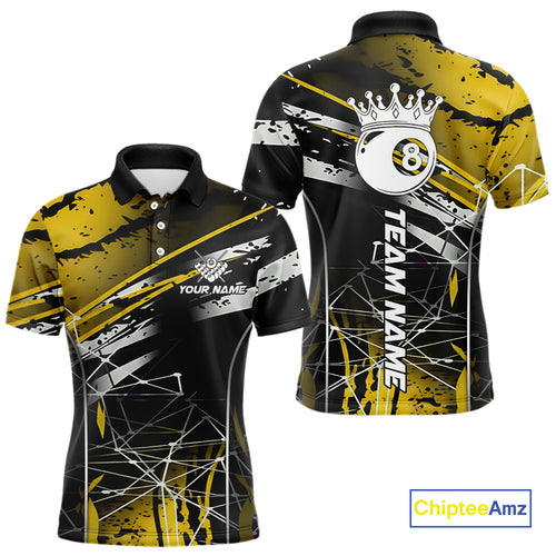Black And Gold 8 Ball Crown Men's Billiard Shirts Custom Billiards Jerseys, Pool League Team Shirt TDM5132