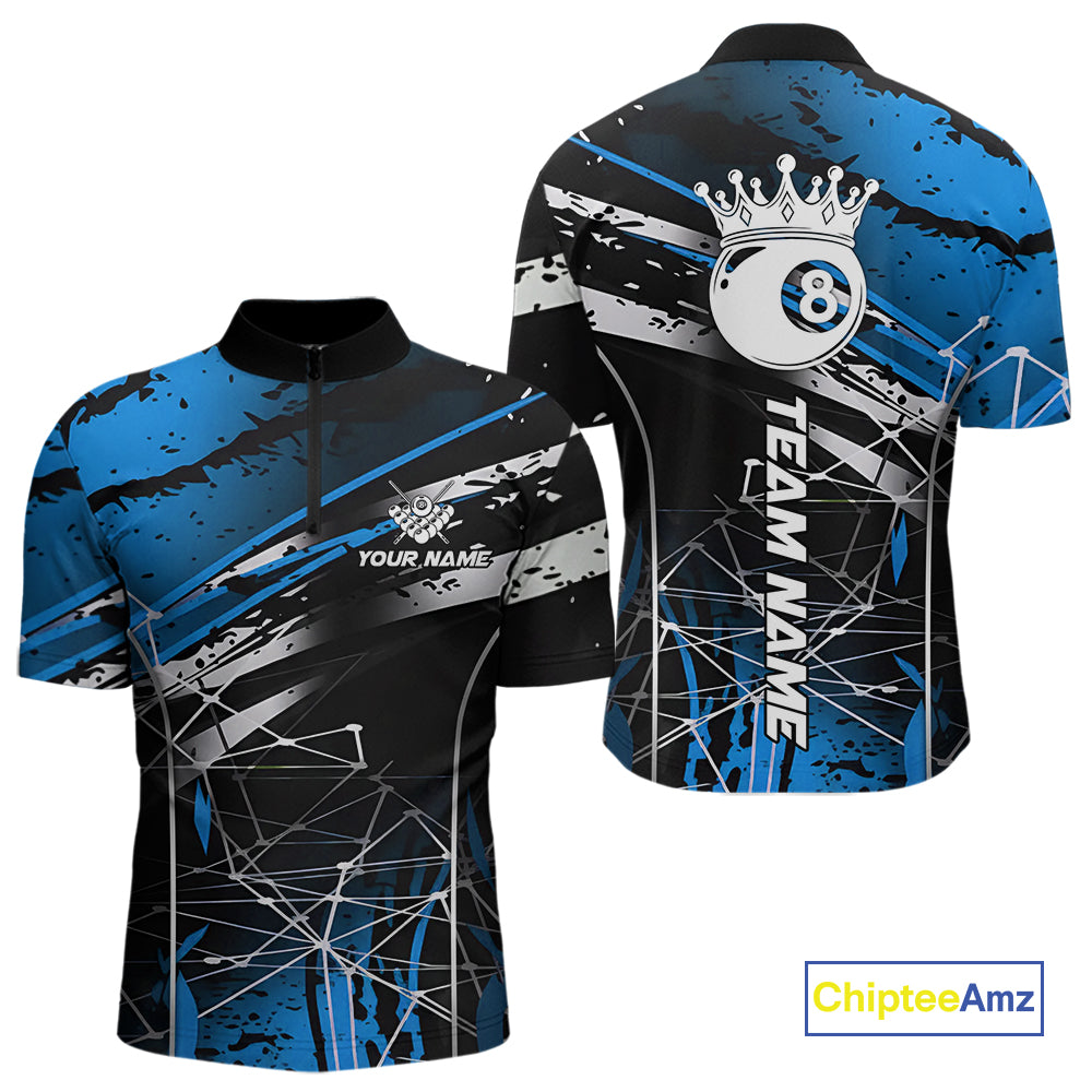 Black And Blue 8 Ball Crown Men's Billiard Shirts Custom Billiards Jerseys, Pool League Team Shirt TDM5133