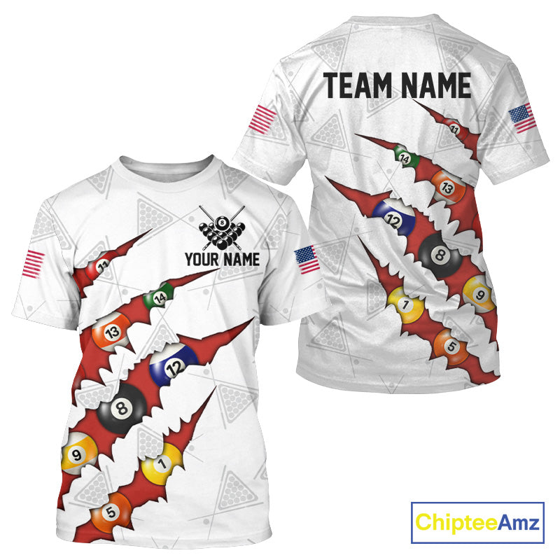 Custom Red 8 Ball Pool Scratch Billiard T-Shirt For Men White Billiard League Team Jersey TDM5989