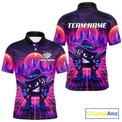 Custom Retro Funny Neon 8 Ball Pool Billiard Shirt For Men, Billiard Team Jersey Polo & 1/4 Zip TDM6219