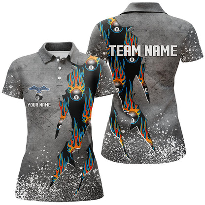 Custom Ball 8 Grey Grunge Billiard Shirts For Women Best Custom Team Name Billiard Jerseys |Blue TDM1561